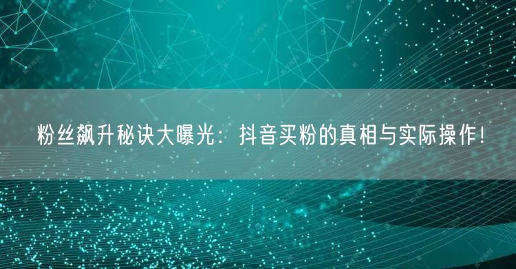 粉丝飙升秘诀大曝光：抖音买粉的真相与实际操作！